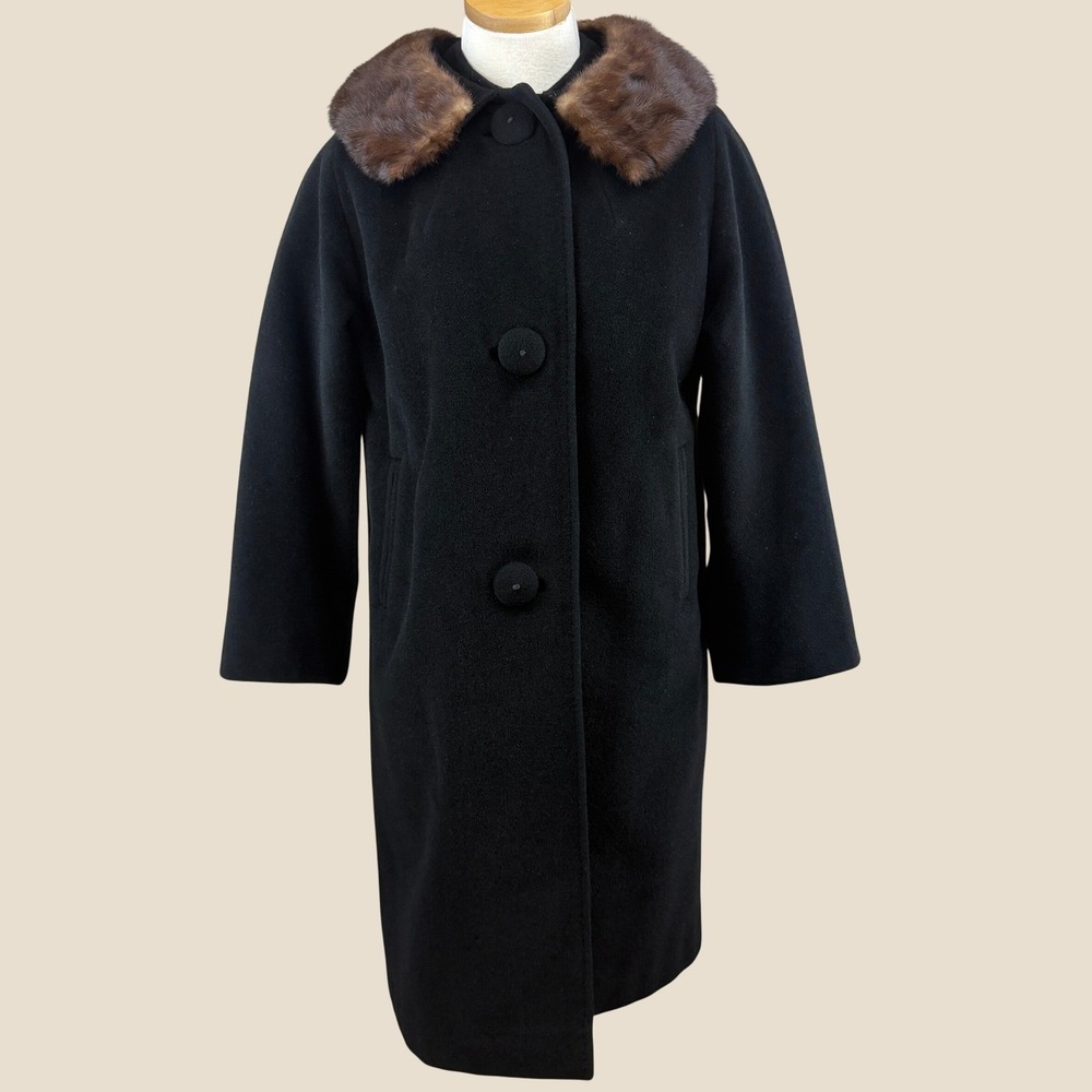 Vintage 60s PRESENTATION Wool Overcoat|M|Mink Fur Collar Pockets Union Mod USA